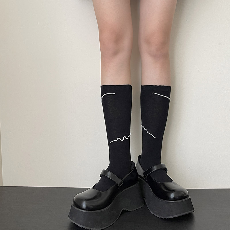 South Korea East Gate Color Contrast Ear Edge Girl's Middle Tube Stacked Stacked Stocking Millennial Y2K Spice Girls Fashionable Calf Stocking Women