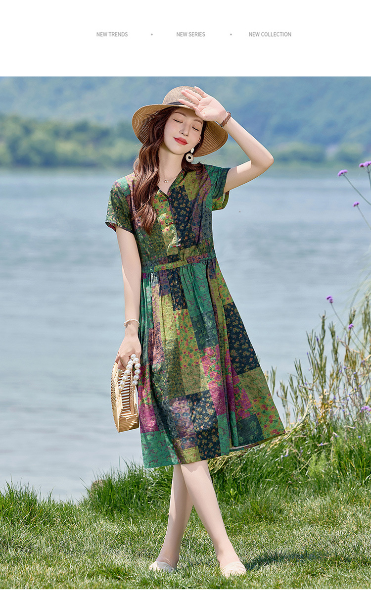 Váy ôm body dáng dài cổ chữ V in họa tiết xu hướng NI310 — Màu như hình chi tiết 19