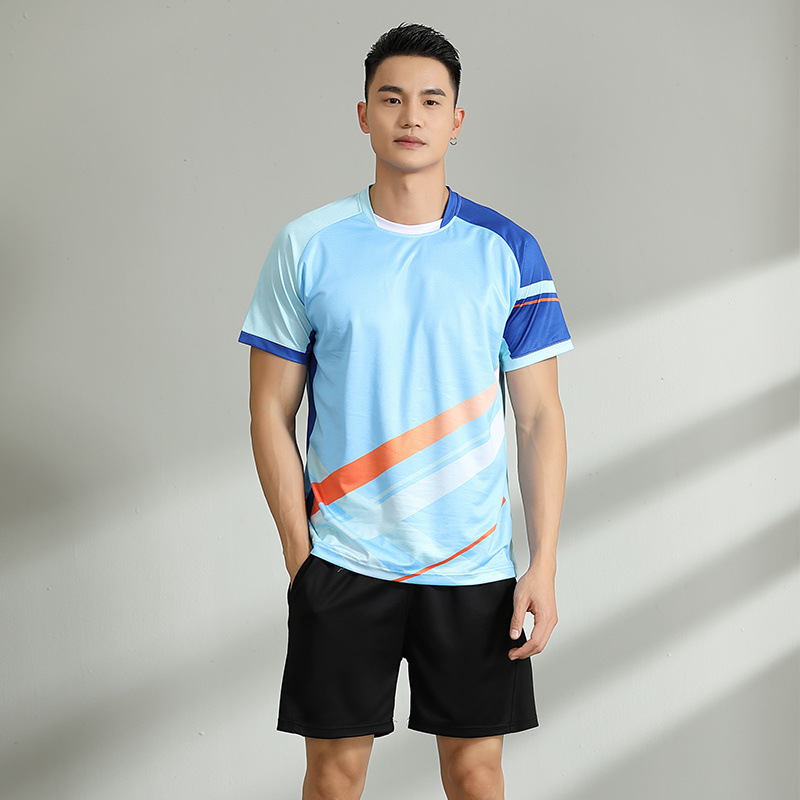 Nuevo conjunto de bádminton hombre y mujer ropa deportiva transpirable manga corta uniforme de entrenamiento de estudiantes impresión número de comercio exterior