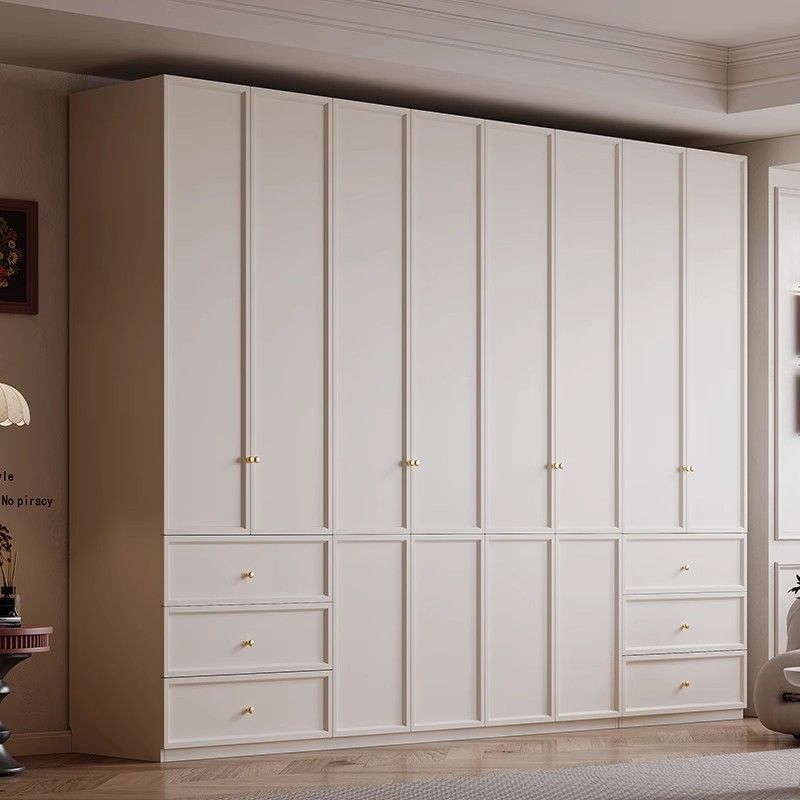 French-Style Wardrobe for Home Bedroom Enf-Grade European Pine Board Modern Minimalist Glass Door Combination Internet-Famous Storage Cabinet