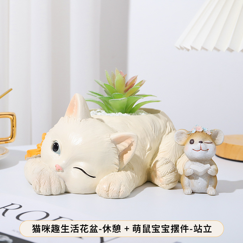 Americano país gato resina suculentas maceta hogar creativo lindo gatito escritorio olla jardinería decoración de la flor