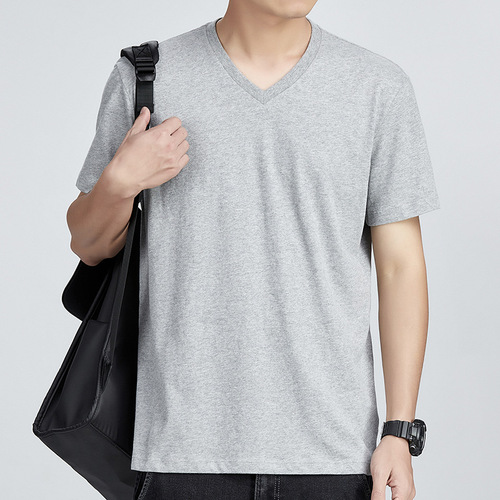 Pure Color V-Neck Short-Sleeve T-Shirt for Men - South Korean Style, Youth Fashion Men's T-Shirt, Loose Fit 100% Cotton T-Shirt