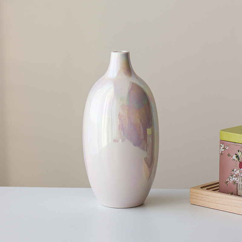 Lemeng Style Nordic Ceramic Vase Pearl Glaze Narrow Mouth Flower Vase Modern Simple Home Decoration Hydroponic Flower Vase