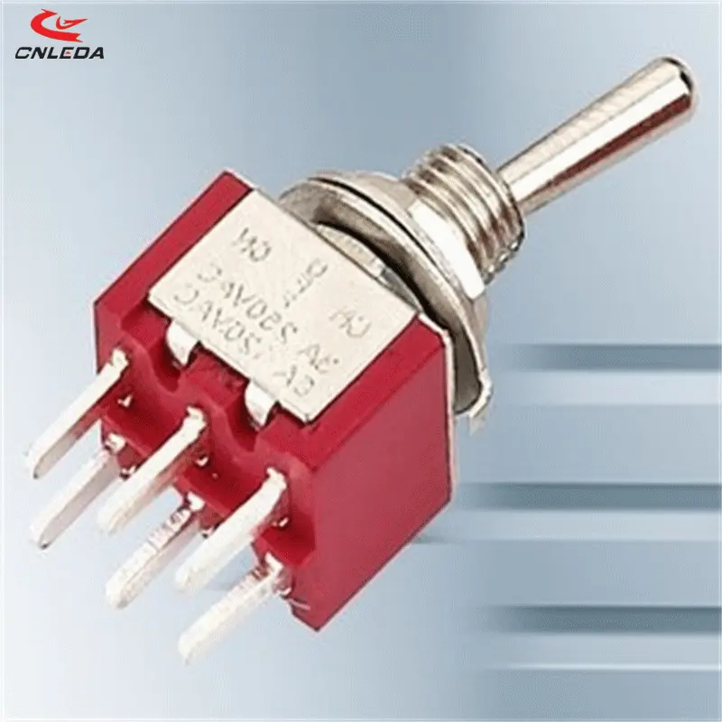 CNLEDA 乐达 钮子开关TS8-202A2 6MM红色 六脚两档 尖脚 摇摆开关