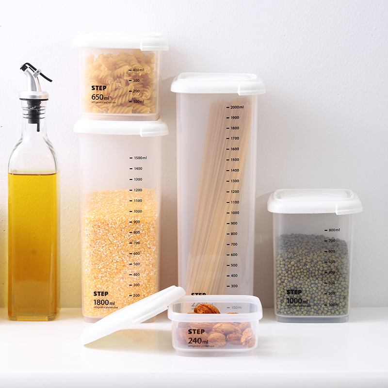 La cocina importada de Corea de Corea a prueba de humedad, caja de almacenamiento de alimentos de plástico, granos, frutas secas, galletas, tanques de almacenamiento.