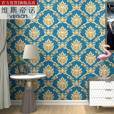 家裝歐式牆紙3d大馬士革電視背景牆客廳臥室酒店賓館裝修壁紙防水
