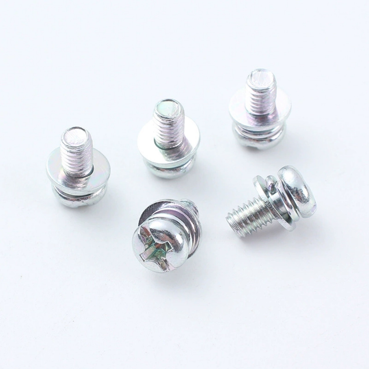 蓝白锌十字槽圆头三组合螺钉小盘头大平垫弹垫组合螺丝M3M4M5M6M8