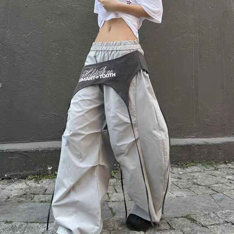 [Original Quality Practice Stereo Waist Head] Spring and Autumn Street Strap Stitching Design Sense Machete Parasol Pants for Women