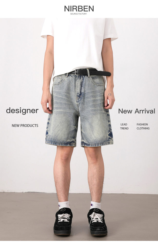 Quần short jean nam ống đứng kiểu Mỹ dáng rộng thoải mái — Màu xanh dương chi tiết 3