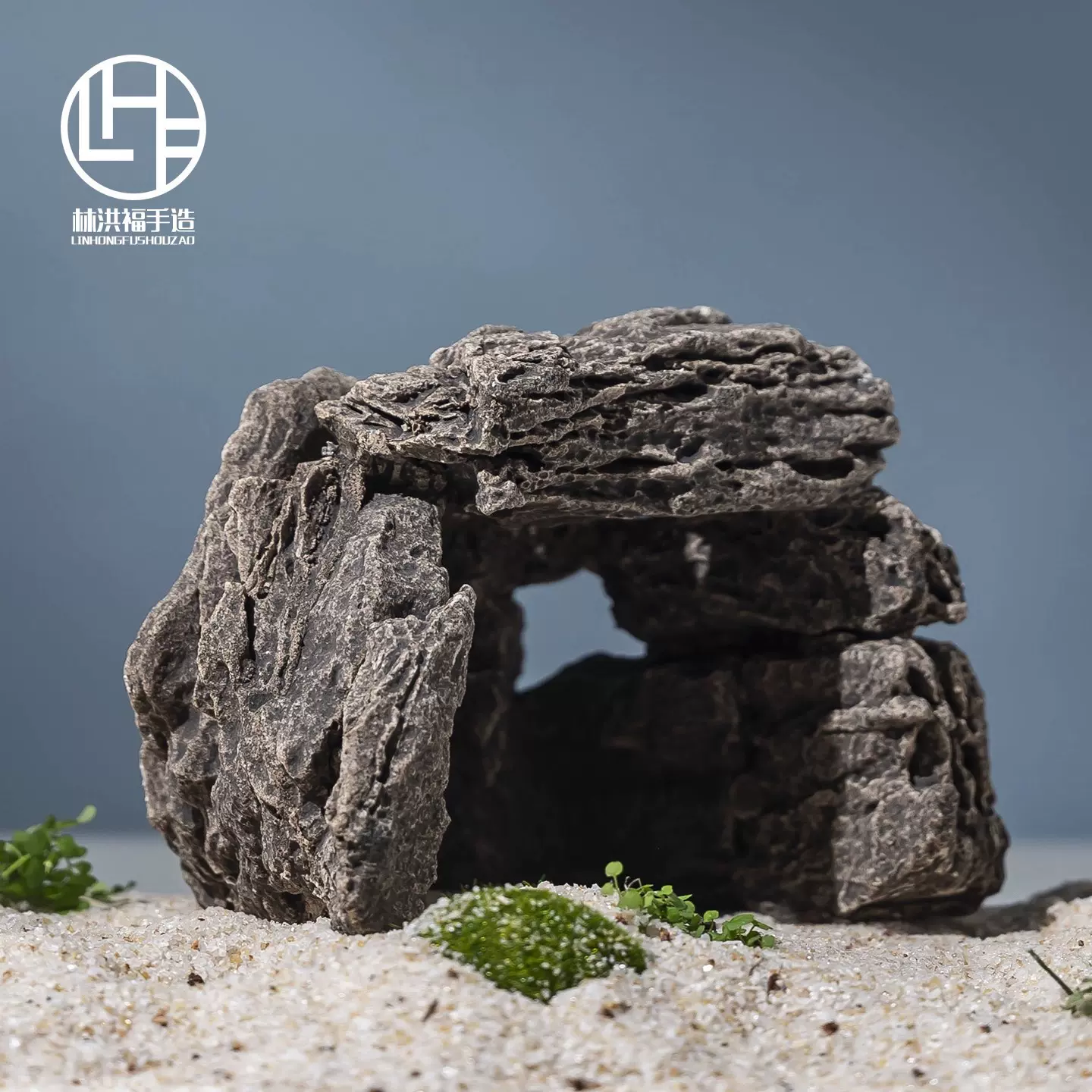 中式陶瓷鱼缸造景假山装饰吸水石乌龟躲避洞爬台造景水景流水摆件