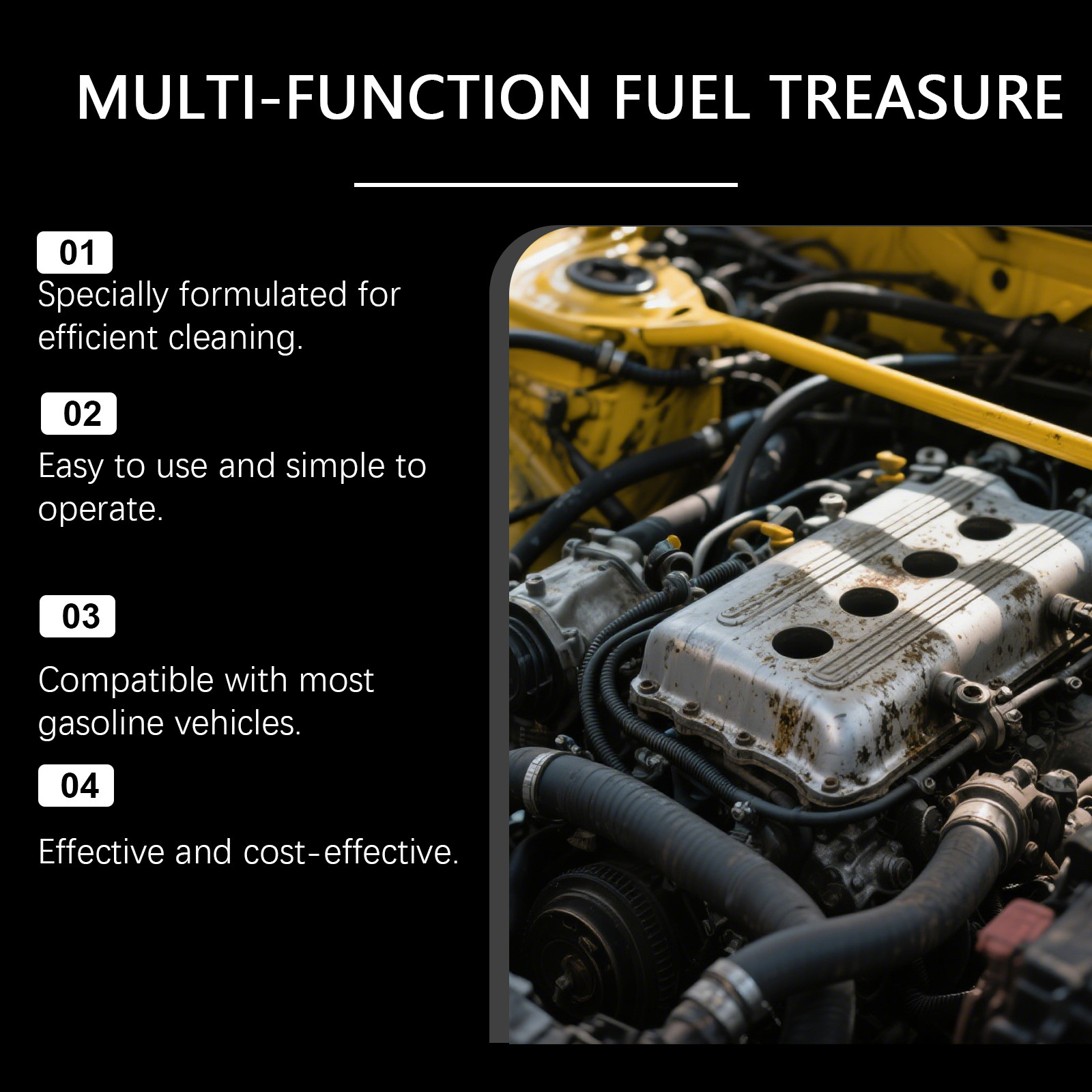 Gasoline fuel additives clean carbon deposits, reduce fuel consumption, protect car engine parts, and serve as a maintenance and cleaning agent