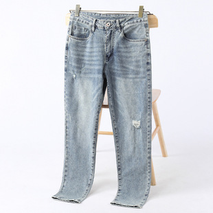 American Retro Men's Jeans 2025 Summer New Fashion Trend High Street Distressed Ripped Loose Straight Pants