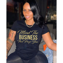 ZN38937国际站欧美外贸时尚女装夏季金色字母印花T恤宽松短袖上衣