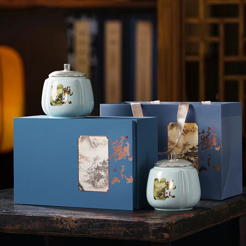 New tea canister packaging box, high-end ceramic airtight moisture-proof canister, Longjing green tea, ancient tree black tea, empty gift box with logo