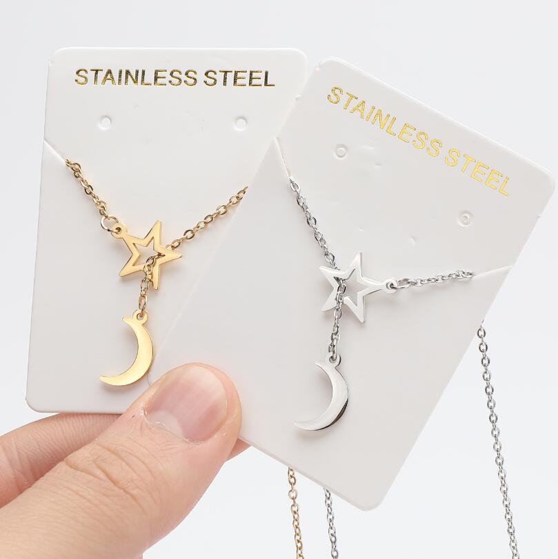 201 Stainless Steel Material Star, Moon Pattern Women'S Gender PVD Coated 18K Gold Real Gold Plated Star Moon 201 Stainless Steel Modern Style Simple Style Waterproof Non Tarnish 201 Stainless Steel Pendant Necklace