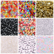 跨境爆款4x7mm圆形字母珠彩色亚克力字母数字串珠饰品手工DIY配件