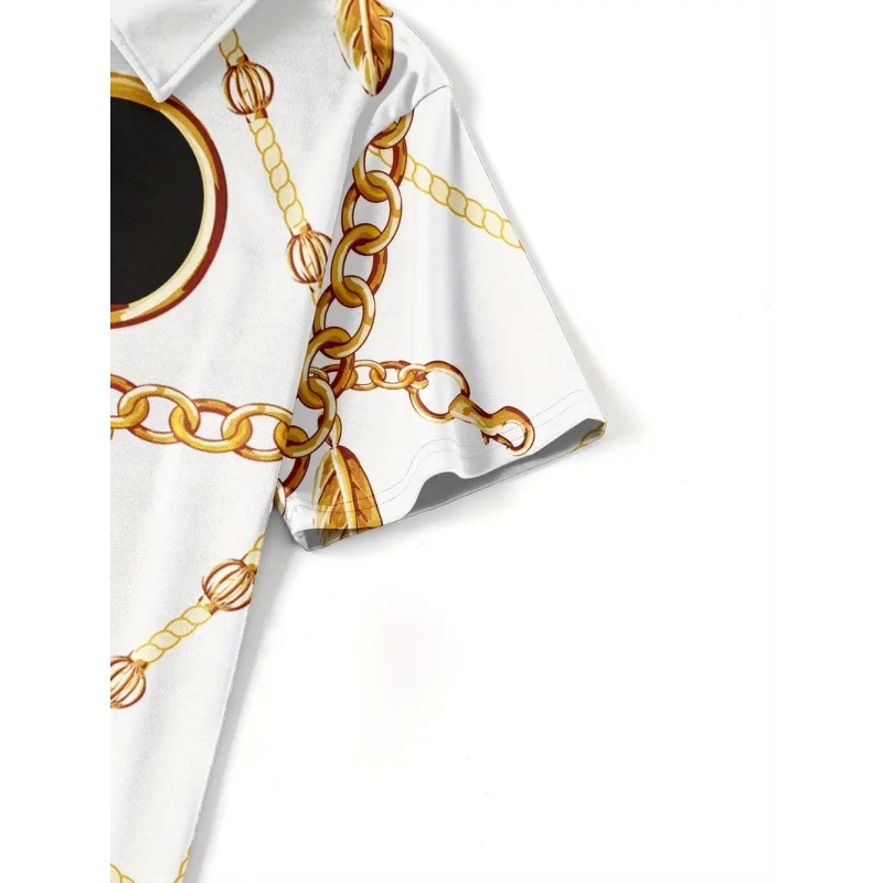 Hombre europeo y americano calle todo fósforo cadena de oro impresión 3D transpirable suelta solapa cremallera camisa POLO traje de polo de manga corta