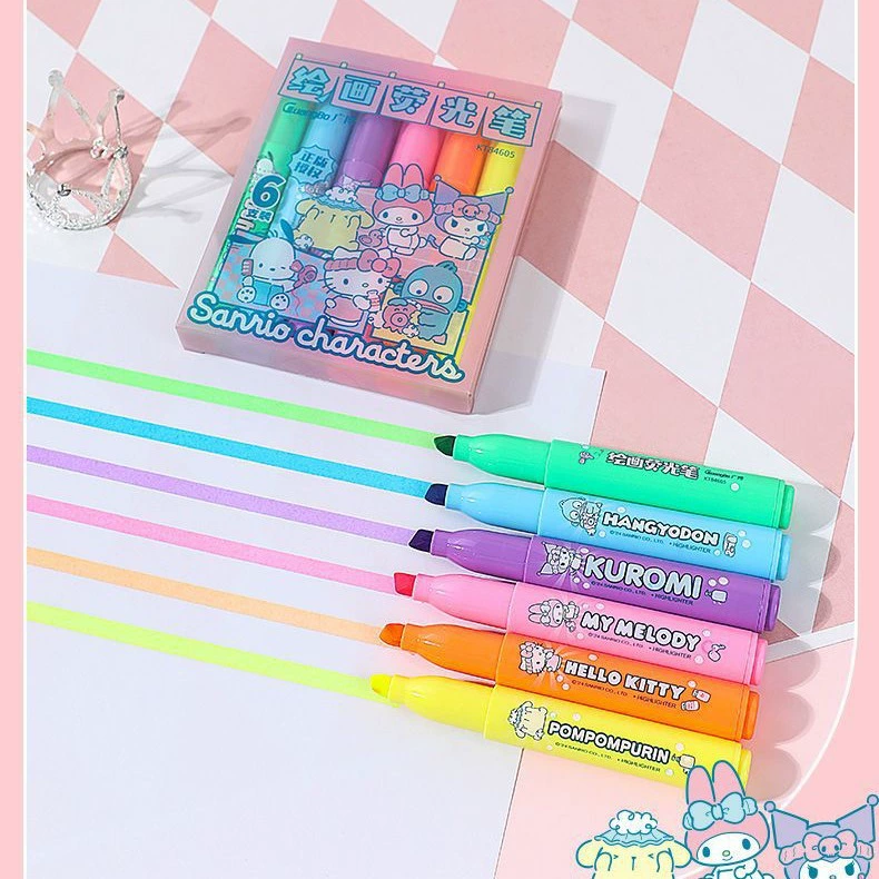 Genuine large capacity new 6-color ugly fish painting highlighter student mark key highlighter KT84605