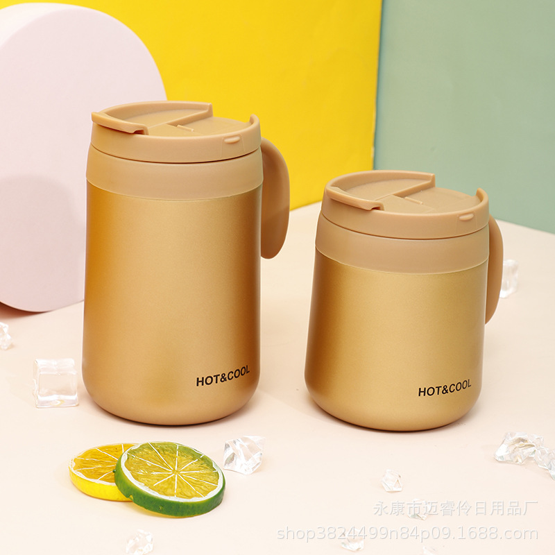 Doble capa de acero inoxidable con aislamiento al vacío taza de café de oficina con mango taza de té de fondo redondo hombres y mujeres con aislamiento hervidor portátil