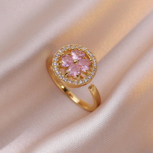 Ring for women, micro-set rotating zircon temperament, cold temperament, Korean all-match full diamond round geometric ring jewelry wholesale