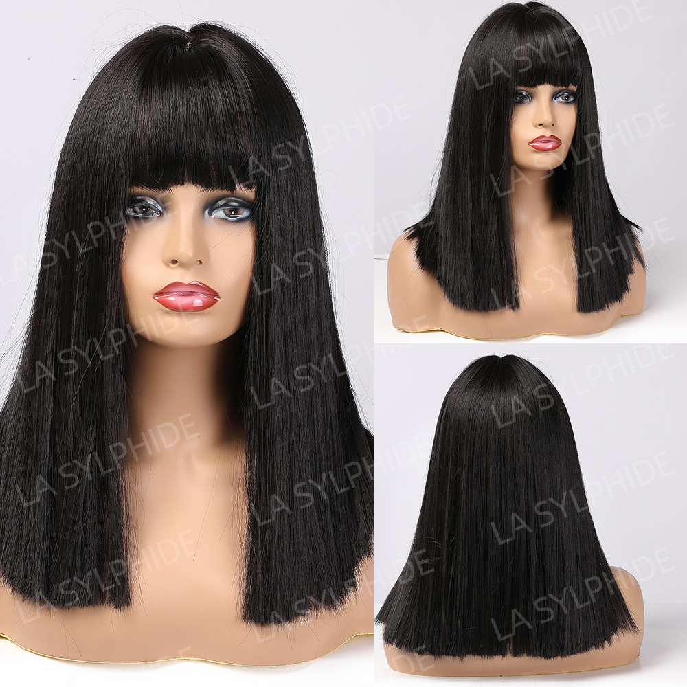 Cabeza de Bobo transfronteriza, cabello largo, cabello lacio, peluca, moda europea y americana, flequillo, cabello corto y liso, capucha