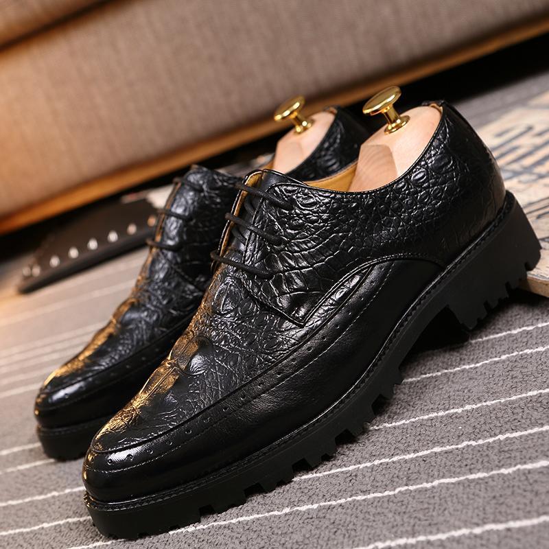 Cross-border 2025 New Crocodile Pattern Men's Casual Business Non-slip Lace-up Red Leather Wedding Shoes For Men_vogvips.com