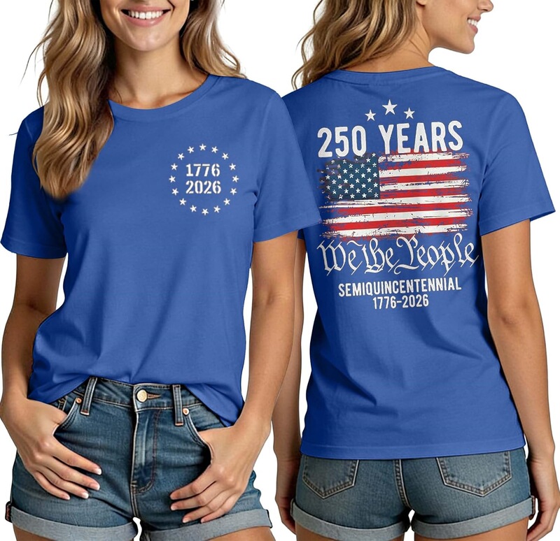 Cross-Border European Size 250Th Anniversary American Shirt Women's July 4Th T-Shirt Patriotic Shirt 250 Years of America Cross-Border European Size 250Th Anniversary American Shirt Women's July 4Th T-Shirt Patriotic Shirt 250 Years of America