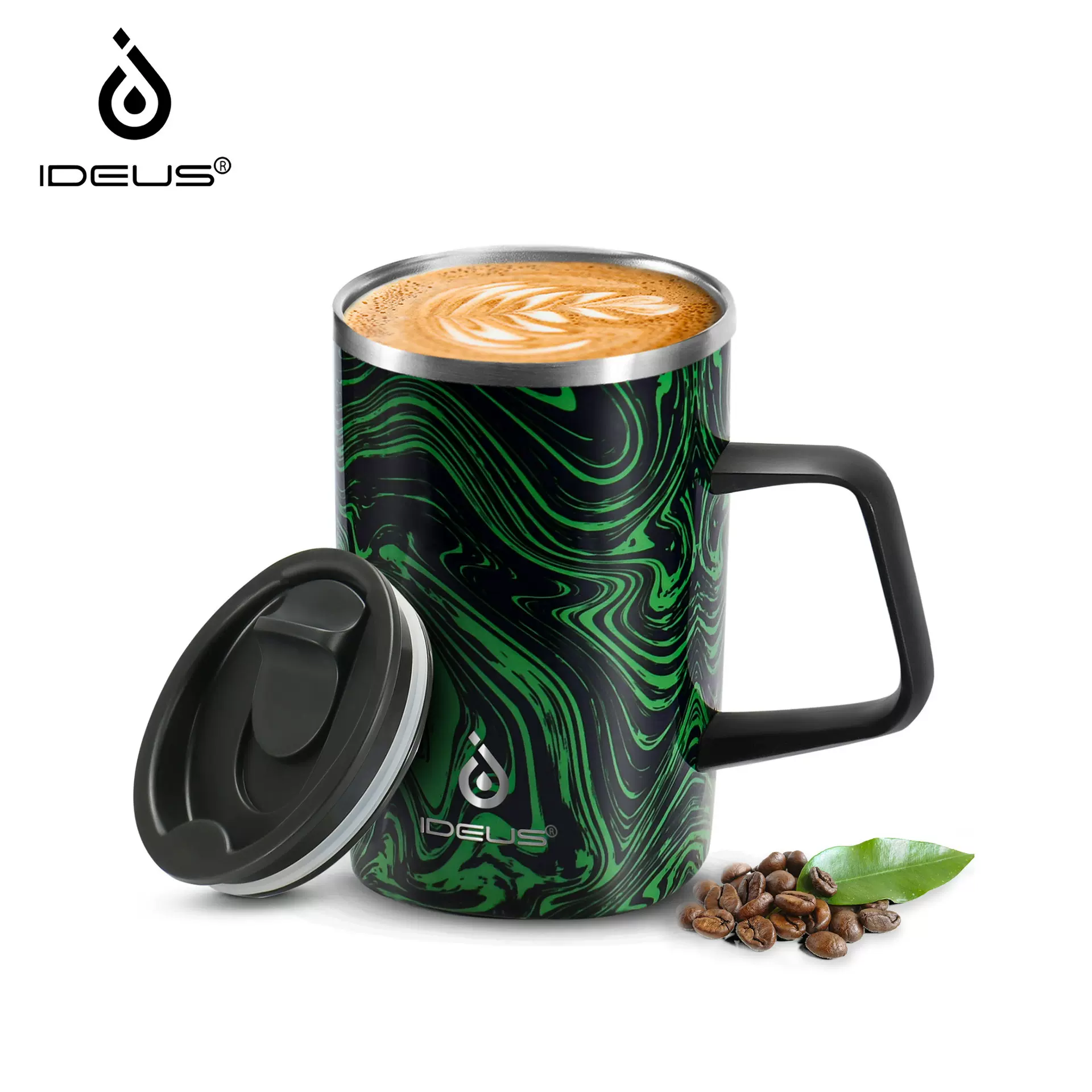 IDEUS跨境高颜值不锈钢马克杯带盖双层真空咖啡杯便携式保温水杯