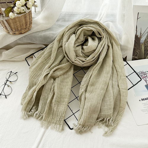 Autumn and winter new solid color cotton scarf for women, artistic retro dirty dyed foreign trade scarf, shawl for men, natural wrinkles, versatile