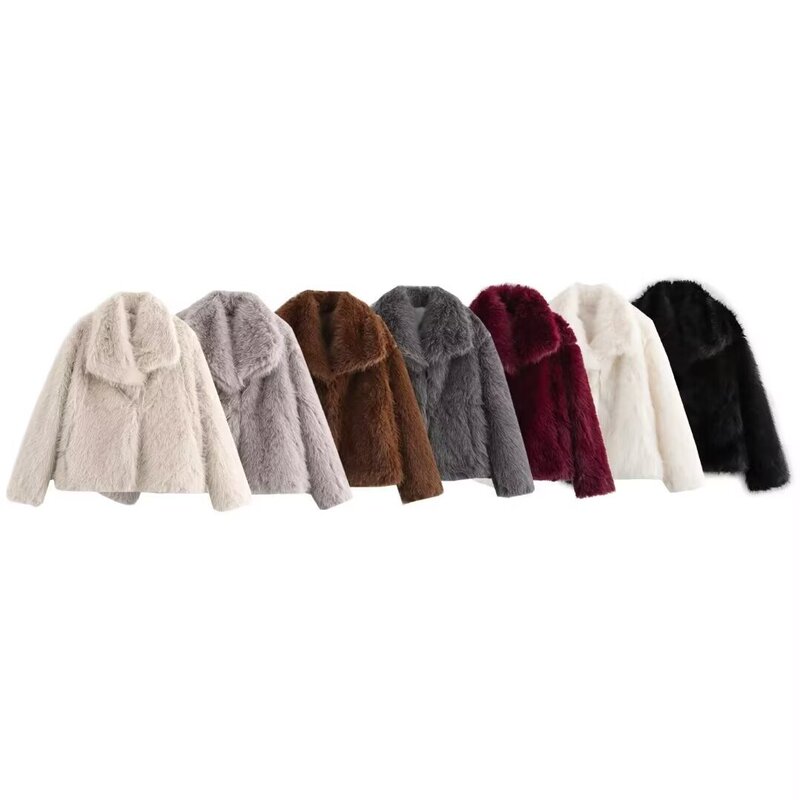 Za Export Hot-Selling Ready-Stock Wholesale Cross-Border Autumn and Winter New Elegant Multi-Color Faux Fur Coat Jacket