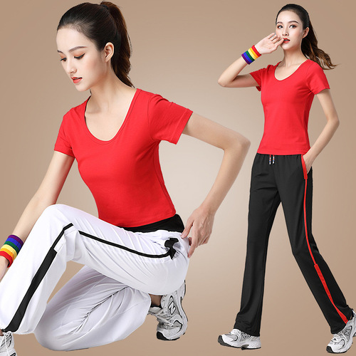 Yang Liping Square Dance Clothing Set Round Neck Short Sleeve Slimming Dance Wear Fitness Wear Team Dance Wear
