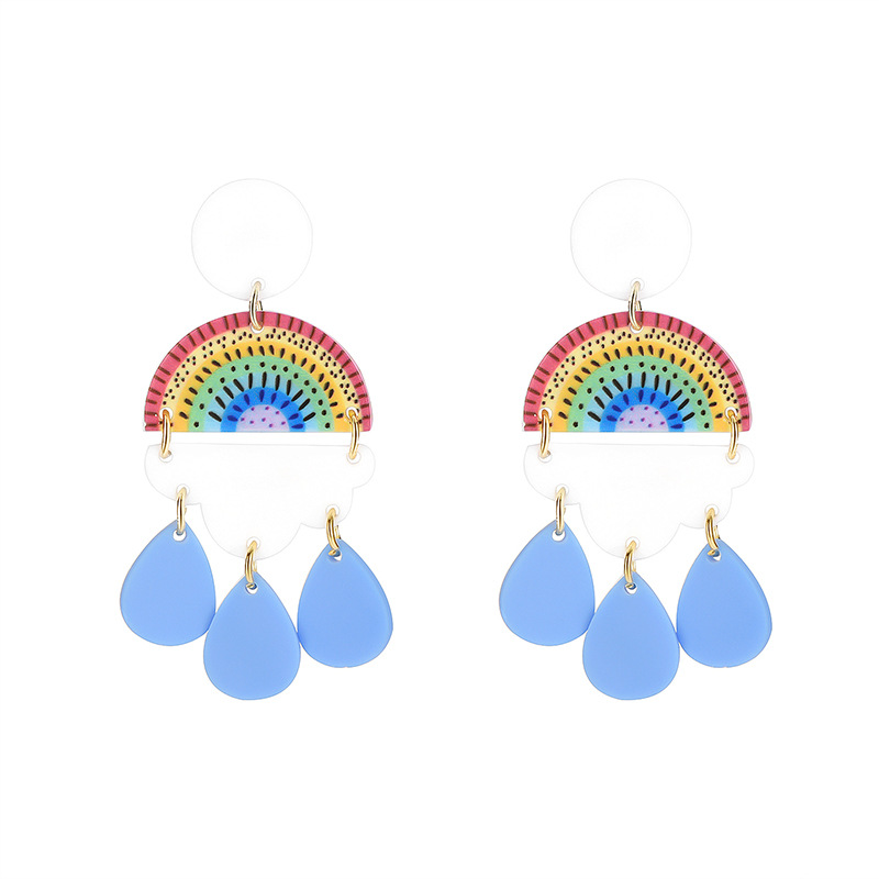 Nihaojewelry Korean Style Rainbow Water Drop Pendant Earrings Wholesale Jewelry display picture 1