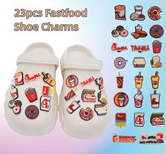 [跨境熱款]23件套食物系列洞洞鞋鞋花鞋扣甜甜圈奶茶卡通鞋花配飾