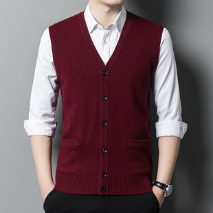 2023 autumn and winter New Fashion casual pure wool cardigan vest middle-aged men's loose solid color sweater vest