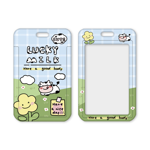 Cute cow cartoon card holder bus subway access control citizen card protective cover student campus card halter neck document bag