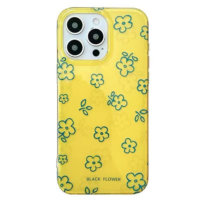 Flores de línea amarilla fresca de verano para iPhone15 Apple 16ProMax funda para teléfono móvil 14 mujeres 13 nuevo