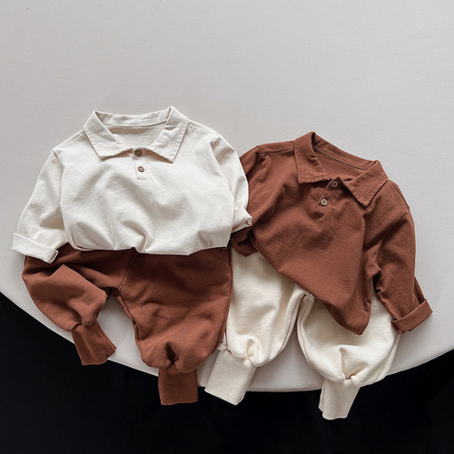 Easy to wear~ Children's long-sleeved T-shirt polo shirt autumn new style retro Japanese and Korean forest tops for boys and girls, trendy and versatile