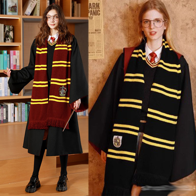 Harry Potter Knitted Scarf, Thick and Warm, Same Style with Tassels, Slytherin and Gryffindor Hats, Gloves for Winter