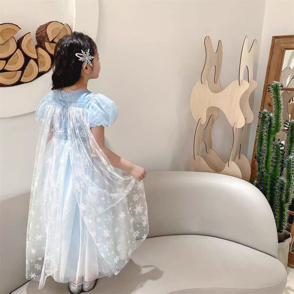 2025 verano niña Frozen princesa vestido vestido copo de nieve chal vestido de cumpleaños vestido Aisha
