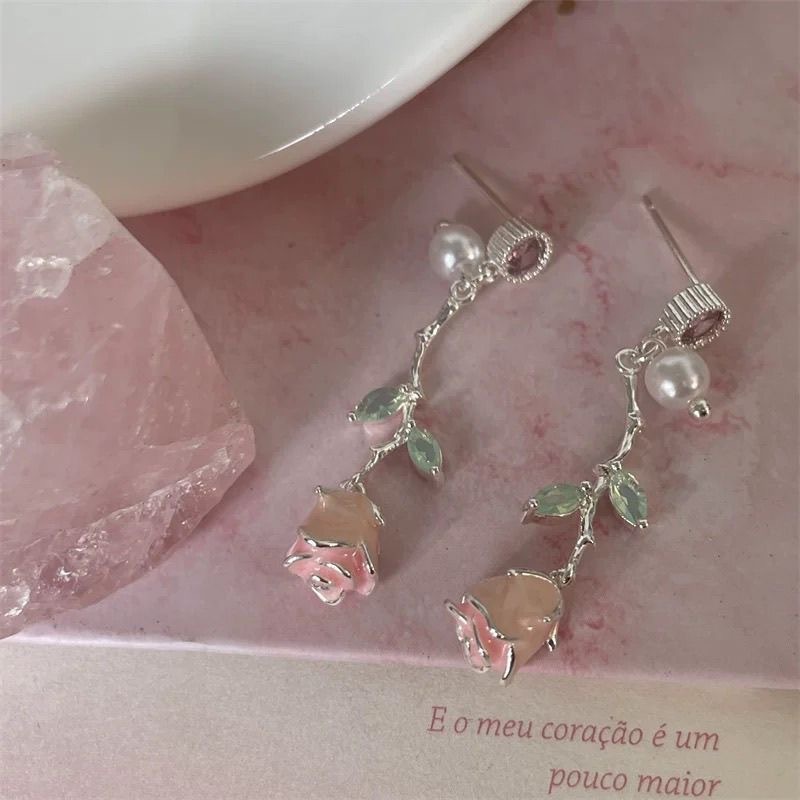 暑い夏〜カラフルな花のリゾートスタイルのスーパーフェアリー雰囲気のイヤリングフレンチレトロなカラフルなオイルドリップイヤリング女性用|undefined