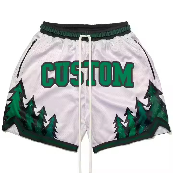 Tf Custom Classic Printing Blank Shiny Breathable Medium Above Knee Men Embroidered Basketball Shorts with Pockets