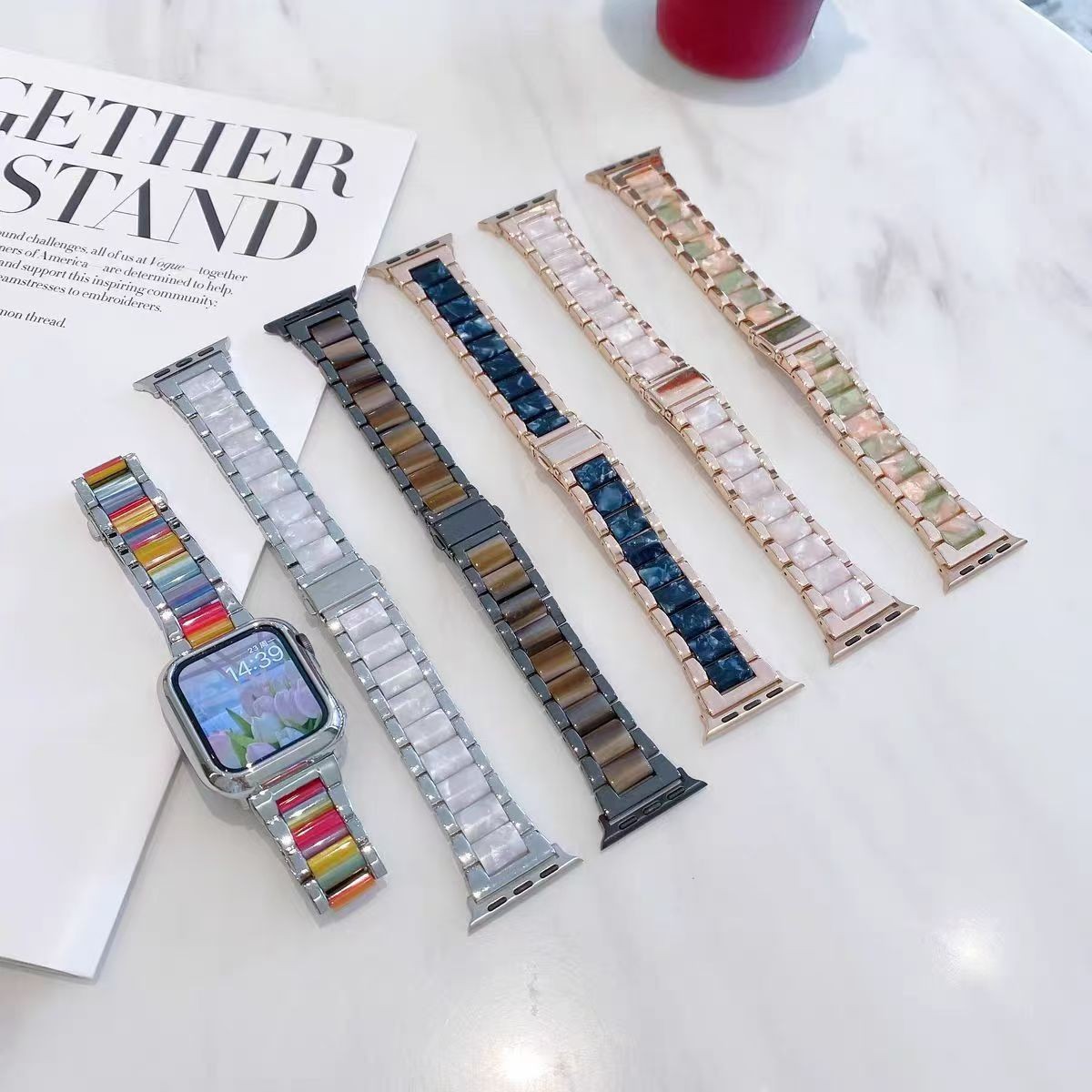 Nueva correa de metal con costuras de resina de cacao para Apple S10 Watch Apple Watch1-9 generación SE