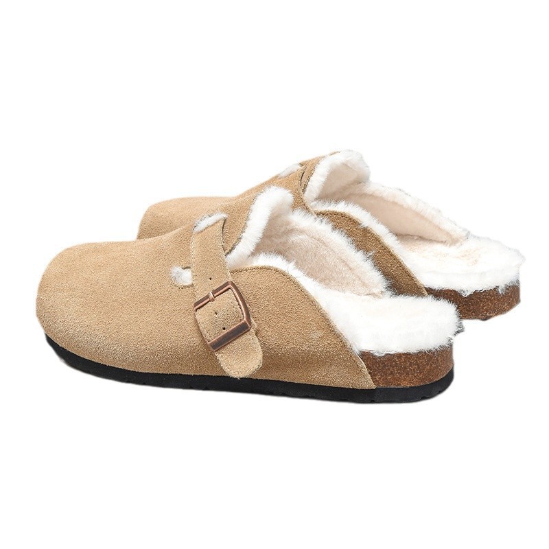 Zapatos Sambo Burken todo incluido para mujeres de cuero auténtico y veludo otoño y invierno nuevos zapatillas de pesca de corcho de fondo grueso medio retro hombre