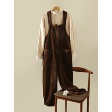 秋冬纯色多口袋水洗灯芯绒背带裤大码女装洋气显瘦百搭休闲连体裤