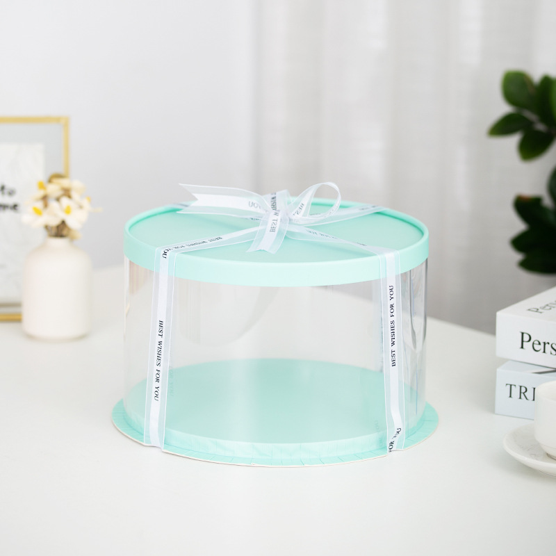 Cajas redondas modernas y transparentes para pasteles de 4, 6, 8, 10 y 12 pulgadas, de doble capa y con empaque elevado, al por mayor.