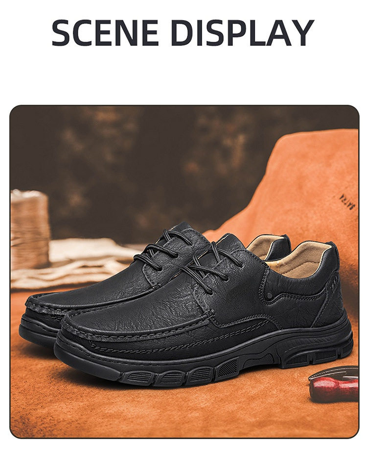 Giày da nam cỡ lớn mũi tròn đế bằng phong cách thường ngày — 18030 màu kaki, 18030 màu vàng nâu, 18030 màu đen, 18030, màu nâu sẫm chi tiết 1