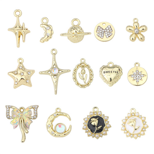 Fairy luster silver tulip six-pointed star bow cross star rose pendant DIY beading material
