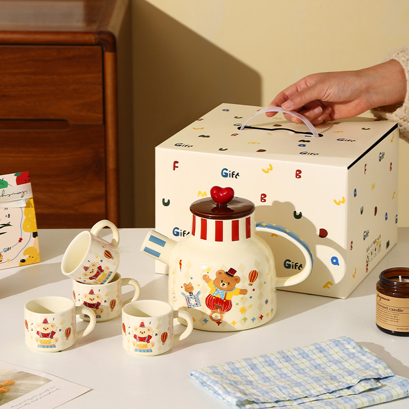 【서커스단】 주전자 1개, 컵 4개 선물 세트