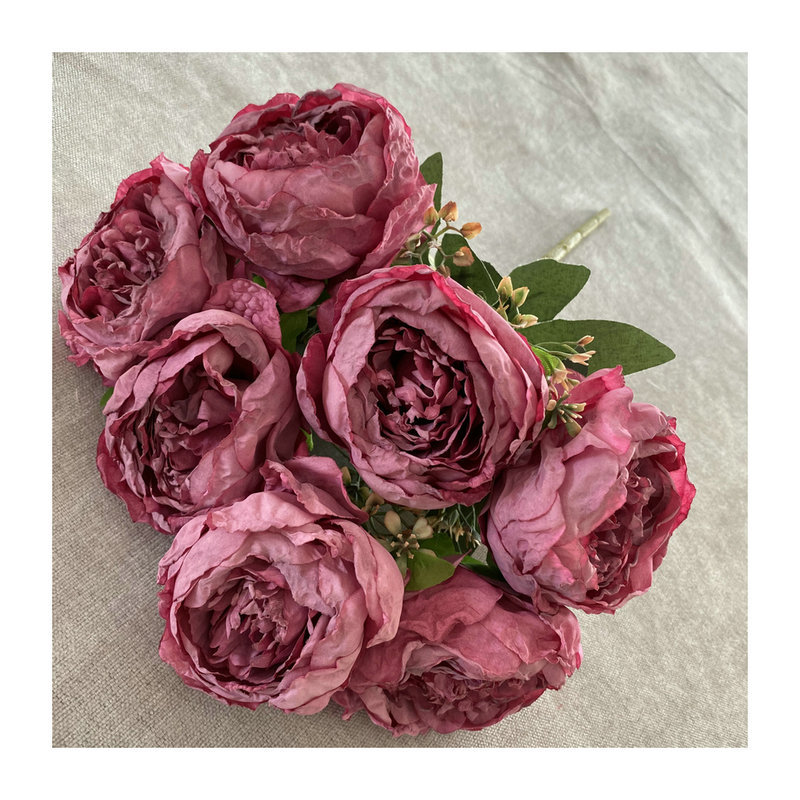 Paño cepillado 7-cabeza ardiente borde peonía ins beiouyang peonía flor falsa interior mesa de comedor floral artificial Bouquet Decoración