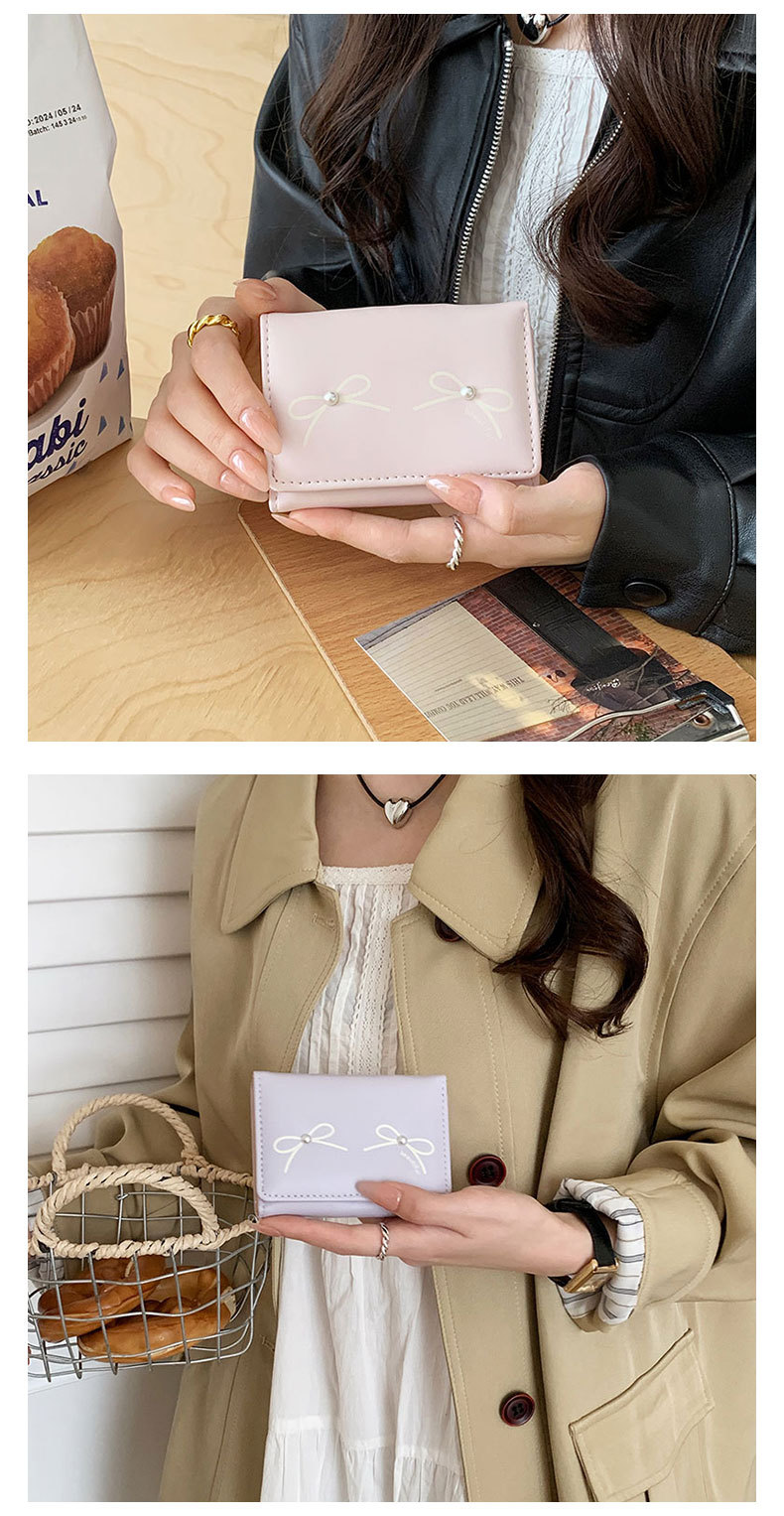 48g Weight Polyester Lining Material Magnetic Buckle Closure Type Small Wallets Bags Type 1 Piece Quantity Holiday, Daily Occasion Pu Leather Material Bow Knot Pattern All Seasons Season Women's Gender Sweet Style Square Shape Women's Bow Knot Pu Leather Magnetic Buckle Wallets 7